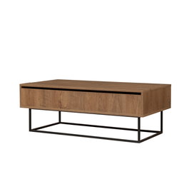 Hanah Home Mesa de Centro Multiusos 2 Niveles Industrial Nogal y Negro Tablero Melaminado Metal 120x60x43 cm